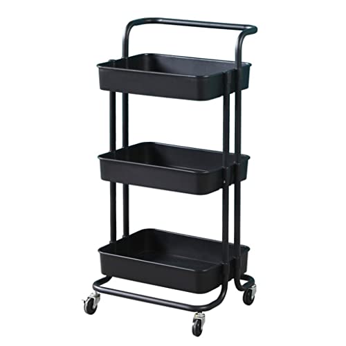 YXBDN Kitchen Bathroom Multi-Layer Storage Shelf Three Shelves Beauty Trolley with Wheels Trolley