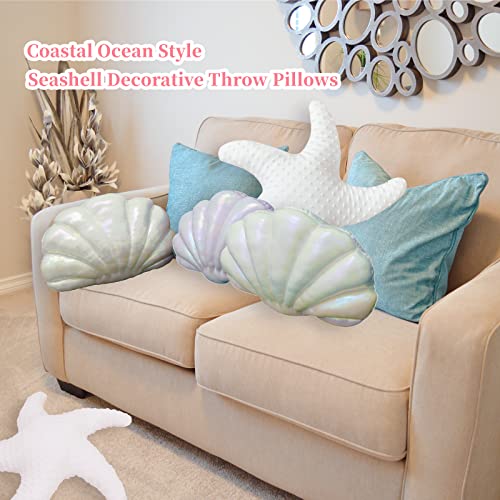 Marble Empire Shell Pillow Seashell Decorative Throw Pillows Pearlescent Sea Shell Toy Coastal Beach Shaped Ocean Theme Decor （13.6 × 8 inch）