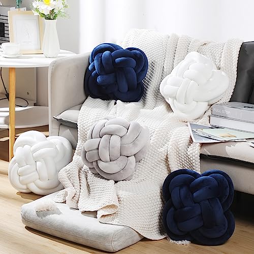 Unittype 2 Pcs 12 Inch Flower Knot Pillow Ball Creative Knotted Throw Pillows Decorative Sofa Lumbar Pillow Floor Pillow Cushion for Home Sofa Car Office Decor Household Christmas Decoration (Gray)