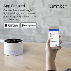 LumixUV Smart UV-C Air Sanitizer and Purifier | White Noise Machine | Night Light | Air Quality Monitor | Ultraviolet LEDs Remove Odors, Kill Viruses, Mold, Bacteria, and Allergens - iOS & Android App