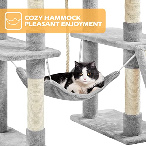 Yaheetech 82.5in Large Cat Tree, Multi Level Cat Tower w/ 2 Cozy Condos, 2 Cat-Ear Perches, Scratching Posts, Hammock, Basket, Cat Furniture for Indoor Cats, Kittens, Light Gray