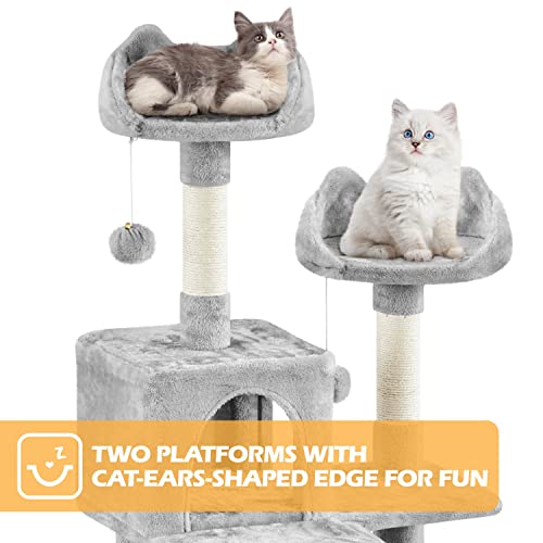 Yaheetech 82.5in Large Cat Tree, Multi Level Cat Tower w/ 2 Cozy Condos, 2 Cat-Ear Perches, Scratching Posts, Hammock, Basket, Cat Furniture for Indoor Cats, Kittens, Light Gray