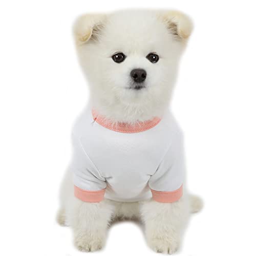 Lucky Petter Dog Shirt for Small and Large Dogs Ringer Cotton T-Shirts Soft Breathable Dog Shirts pet Clothes White Series (Small, White/Peach)