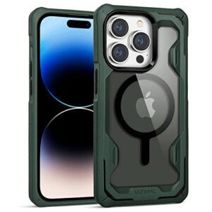 ultimal case designed for iphone 14 pro 6.1 inch, rugged military cover with lightweight slim sporty design, protective bumper case compatible with magsafe (green/black)