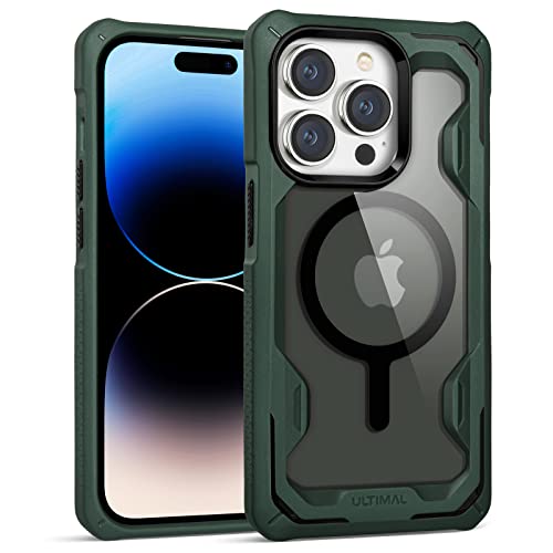 ULTIMAL Case Designed for iPhone 14 Pro 6.1 Inch, Rugged Military Cover with Lightweight Slim Sporty Design, Protective Bumper Case Compatible with Magsafe (Green/Black)