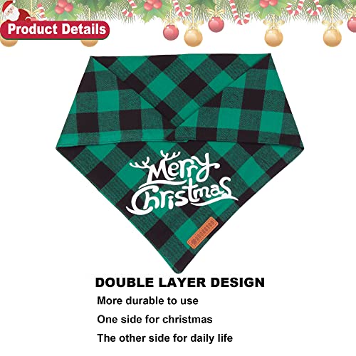 ADOGGYGO Christmas Dog Bandanas, Classic Red Green Plaid Dog Christmas Scarf Triangle Bib, Multiple Sizes Offered, Merry Bandanas for Medium Large Dogs (Large, Christmas)