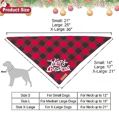 ADOGGYGO Christmas Dog Bandanas, Classic Red Green Plaid Dog Christmas Scarf Triangle Bib, Multiple Sizes Offered, Merry Bandanas for Medium Large Dogs (Large, Christmas)