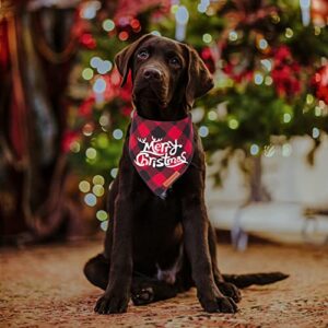 ADOGGYGO Christmas Dog Bandanas, Classic Red Green Plaid Dog Christmas Scarf Triangle Bib, Multiple Sizes Offered, Merry Bandanas for Medium Large Dogs (Large, Christmas)