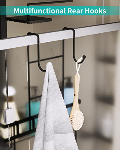 HapiRm Hanging Shower Caddy with 14 Hooks and Soap Holder, No Drilling Shower Caddy Over the Door, Rustproof & Waterproof Stainless Steel Hanging Shower Organizer for Bathroom - Black