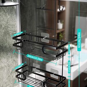 HapiRm Hanging Shower Caddy with 14 Hooks and Soap Holder, No Drilling Shower Caddy Over the Door, Rustproof & Waterproof Stainless Steel Hanging Shower Organizer for Bathroom - Black