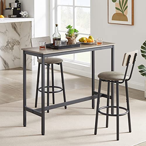 IINE'a 3 Piece Pub Dining Set,Bar Table and Chairs Set with Small Rectangle Bistro Table and 2 PU Upholstered Stools with Backrest, Counter Height Bar Table Set for Kitchen, Dining Room,Breakfast Nook