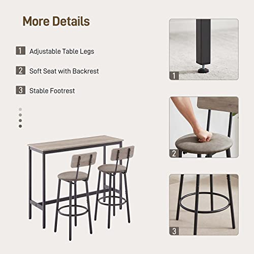 IINE'a 3 Piece Pub Dining Set,Bar Table and Chairs Set with Small Rectangle Bistro Table and 2 PU Upholstered Stools with Backrest, Counter Height Bar Table Set for Kitchen, Dining Room,Breakfast Nook