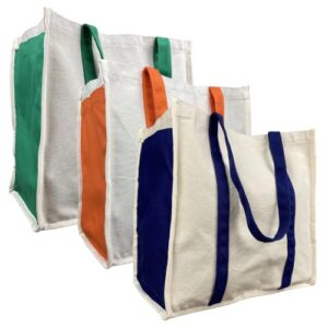 elyeeblee 3 pack reusable canvas grocery shopping tote bags with side pockets