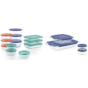 pyrex simply store 24-pc glass food storage container set & easy grab 8-piece glass baking dish set with lids, glass food storage containers set, 13x9-inch, 8x8-inch & 1-cup storage containers