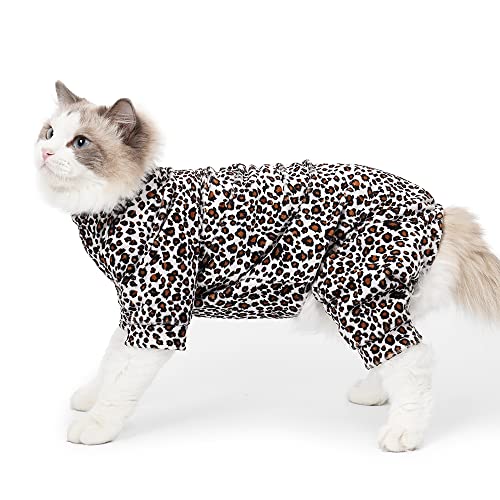 Anelekor Leopard Print Small Dogs Pajamas with Leash Hole Puppy Warm Clothes Pet Full Coverage Dog Pjs Doggy Winter Coat Warm Jumpsuit for Cats XS Dogs (A, Medium)