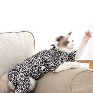 Anelekor Leopard Print Small Dogs Pajamas with Leash Hole Puppy Warm Clothes Pet Full Coverage Dog Pjs Doggy Winter Coat Warm Jumpsuit for Cats XS Dogs (A, Medium)