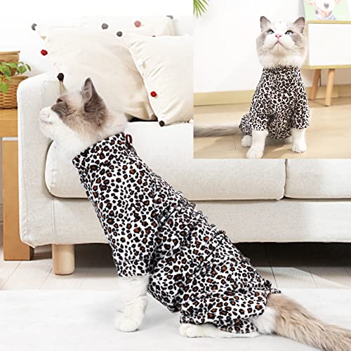 Anelekor Leopard Print Small Dogs Pajamas with Leash Hole Puppy Warm Clothes Pet Full Coverage Dog Pjs Doggy Winter Coat Warm Jumpsuit for Cats XS Dogs (A, Medium)