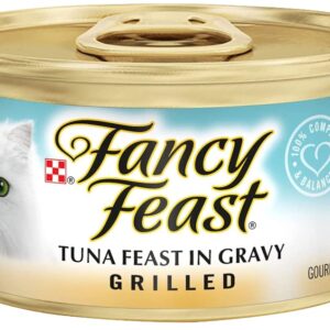 Healthier Paws Fancy Feast Grilled Tuna Feast in Gravy Canned Wet Cat Food, 3 oz, case of 12 Sticker !!!