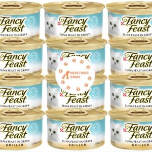 Healthier Paws Fancy Feast Grilled Tuna Feast in Gravy Canned Wet Cat Food, 3 oz, case of 12 Sticker !!!