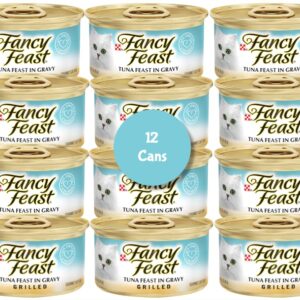 Healthier Paws Fancy Feast Grilled Tuna Feast in Gravy Canned Wet Cat Food, 3 oz, case of 12 Sticker !!!