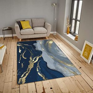 blue gold pigment area rugs, hand painted oil painting carpet, bathroom rugs durable quick dry machine washable for living room study bedroom kitchen office,5×8ft /150 *240 cm