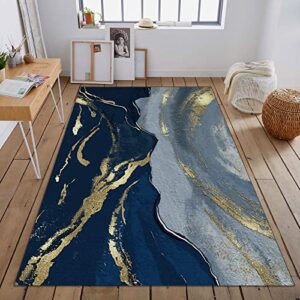 Blue Gold Pigment Area Rugs, Hand Painted Oil Painting Carpet, Bathroom Rugs Durable Quick Dry Machine Washable for Living Room Study Bedroom Kitchen Office,5×8ft /150 *240 cm