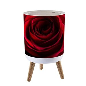 romantic botanical small trash can with lid red rose bright flowers garbage bin round waste bin modern press cover dog proof wastebasket for kitchen bathroom living room 1.8 gallon