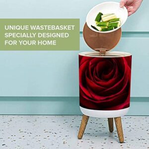 Romantic Botanical Small Trash Can with Lid Red Rose Bright Flowers Garbage Bin Round Waste Bin Modern Press Cover Dog Proof Wastebasket for Kitchen Bathroom Living Room 1.8 Gallon