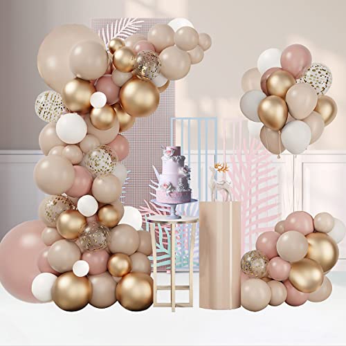 Blush Balloons Garland Arch Kit, UniStylar Double Stuffed Nude Retro Pink Gold White Latex Balloons Confetti Balloons for Women Girls Baby Shower Wedding Birthday Party Decorations