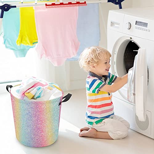 Collapsible Colorful Glitter Lights Laundry Basket Waterproof Blue Pink Yellow Laundry Hamper Freestanding Large Cloth Storage Bin With Handles for Household Bedroom Bathroom
