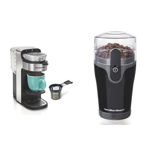 hamilton beach the scoop single serve coffee maker & fast grounds brewer for 8-14oz. & fresh grind electric coffee grinder, black