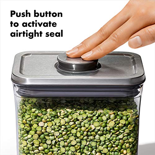 OXO Steel POP Container Big Medium Square -  4.4 Qt for Flour, Sugar and More & Good Grips POP Container Accessories 3-Piece Scoop Set
