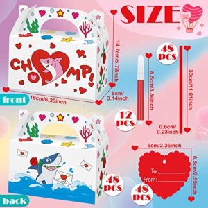 48 Sets Valentine's Day Treat Boxes DIY Color Your Own Paintable Sea Animal Prints Goodie Boxes Valentines Cupcake Boxes with 12 Marker Pens,48 Heart Tags and 48 Satin Ribbons for Kids School Supplies