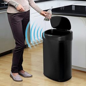 biqwbic 50l/13gal automatic trash can for home and kitchen, large stainless steel kitchen trash can motion sensor garbage can fingerprint-resistant trash cans, soft close lid (black)