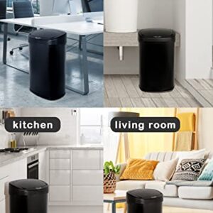 BIQWBIC 50L/13Gal Automatic Trash Can for Home and Kitchen, Large Stainless Steel Kitchen Trash Can Motion Sensor Garbage Can Fingerprint-Resistant Trash Cans, Soft Close Lid (Black)