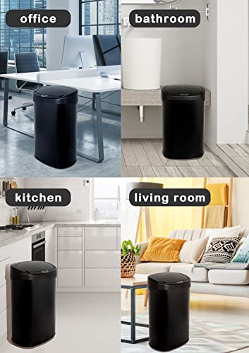 BIQWBIC 50L/13Gal Automatic Trash Can for Home and Kitchen, Large Stainless Steel Kitchen Trash Can Motion Sensor Garbage Can Fingerprint-Resistant Trash Cans, Soft Close Lid (Black)
