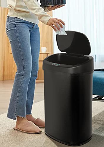 BIQWBIC 50L/13Gal Automatic Trash Can for Home and Kitchen, Large Stainless Steel Kitchen Trash Can Motion Sensor Garbage Can Fingerprint-Resistant Trash Cans, Soft Close Lid (Black)