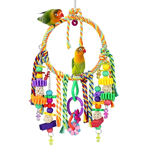 Bird Toys Bird Swing Toy Bird Perches Colorful Chewing Toys for Parakeets Meyers Cockatiel Conure Quaker Caique and Other Medium Sized Birds