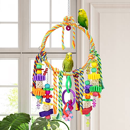 Bird Toys Bird Swing Toy Bird Perches Colorful Chewing Toys for Parakeets Meyers Cockatiel Conure Quaker Caique and Other Medium Sized Birds