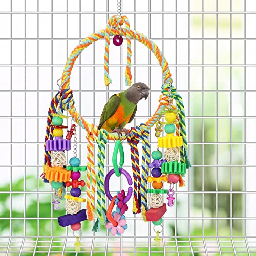 Bird Toys Bird Swing Toy Bird Perches Colorful Chewing Toys for Parakeets Meyers Cockatiel Conure Quaker Caique and Other Medium Sized Birds