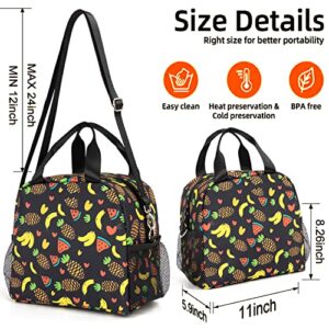 Insulated Lunch Bag for Women Girls Men,Cooler Lunch Tote Bag with Adjustable Shoulder Belt,Cute Portable Reusable Lunch Box Cooler Bag for Adult Girls Travel Picnic,Office,Working(Fruit)