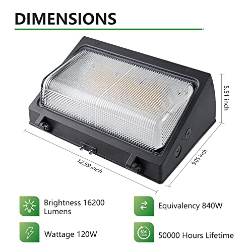 LED Wall Pack Lights 120W Ultra Bright Outdoor Security Light Fixture for Parking Lot,Warehouse,Outbuilding, Back Yard,Commercial Lighting Grade 16200LM Dimmable 5000K IP65 UL DLC Listed 10 Pack