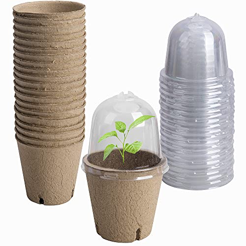 EBaokuup 20pcs Biodegradable Pots with Humidity Dome,3" Plant Nursery Pots with Humidity Dome,Seed Starter Pots Biodegradable Peat Pots for Seedlings,Vegetables