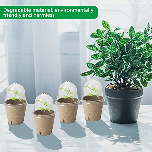 EBaokuup 20pcs Biodegradable Pots with Humidity Dome,3" Plant Nursery Pots with Humidity Dome,Seed Starter Pots Biodegradable Peat Pots for Seedlings,Vegetables