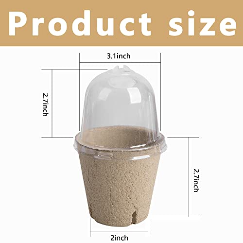 EBaokuup 20pcs Biodegradable Pots with Humidity Dome,3" Plant Nursery Pots with Humidity Dome,Seed Starter Pots Biodegradable Peat Pots for Seedlings,Vegetables