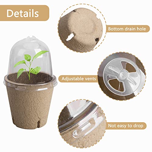 EBaokuup 20pcs Biodegradable Pots with Humidity Dome,3" Plant Nursery Pots with Humidity Dome,Seed Starter Pots Biodegradable Peat Pots for Seedlings,Vegetables