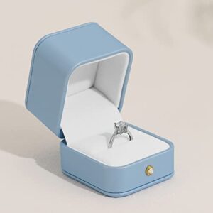 Oirlv Elegant Sky Blue Ring Box Leather Engagement Ring Box Jewelry Gift Box for Wedding Proposal Velvet Interior Ring Case