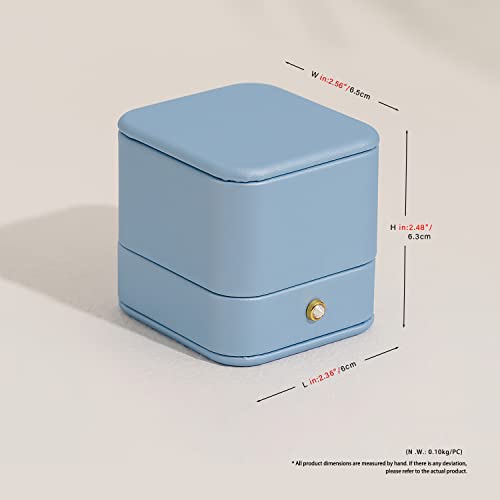 Oirlv Elegant Sky Blue Ring Box Leather Engagement Ring Box Jewelry Gift Box for Wedding Proposal Velvet Interior Ring Case