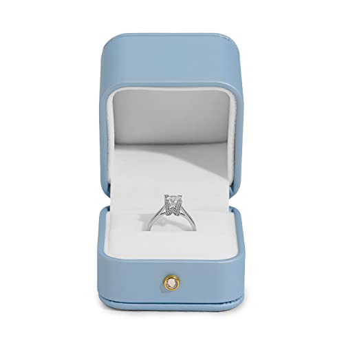 Oirlv Elegant Sky Blue Ring Box Leather Engagement Ring Box Jewelry Gift Box for Wedding Proposal Velvet Interior Ring Case
