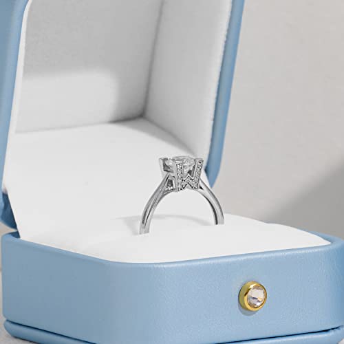Oirlv Elegant Sky Blue Ring Box Leather Engagement Ring Box Jewelry Gift Box for Wedding Proposal Velvet Interior Ring Case